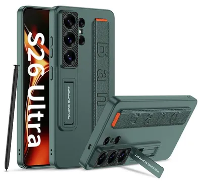 Image de Coque de téléphone portable avec dragonne pour Samsung Galaxy S26 Ultra, en plastique et silicone, vert