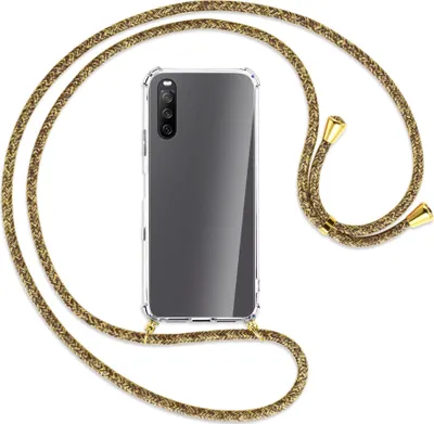 Produktbild von Handykette Backcover-Schutzhülle mit Band (Metall goldfarben) für Sony Xperia 10 III - braun+beige