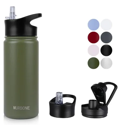 Immagine prodotto di Borraccia in acciaio inossidabile da 500 ml con cannuccia, a prova di perdite, thermos verde