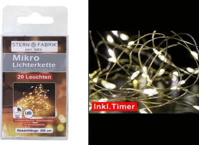 Produktbild von 20er LED Drahtlichterkette Batterie Timer warmweiß Wasser biegsam