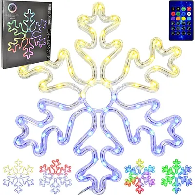 Obrázok produktu pre Zavesiteľné LED snehové vločky, 60 RGB LED, časovač, diaľkové ovládanie, USB, 31,5 × 36 cm