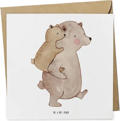 Produktbild von Mr. & Mrs. Panda Glückwunschkarte Papa Bär - Weiß - Geschenk, Klappkarte, faltkarte, doppelkarte, Vatertag, Papi, anlasskarte, Grußkarte, Muttertag