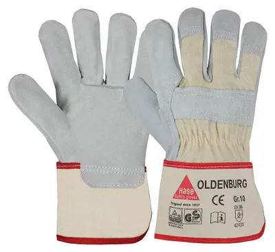 Produktbild von Hase Arbeitshandschuhe Oldenburg Größe 10, Rindkernspaltleder 12 Stk
