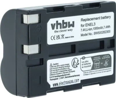 Produktbild von vhbw Akku kompatibel mit Nikon D70, D50, D100, D70s, D100 SLR Kamera (1000 mAh, 7,2 V, Li-Ion)