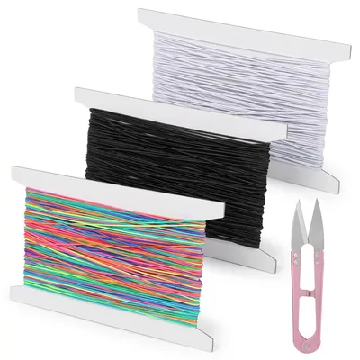 Produktbild von Elastische Gummibänder für Armbänder - 3 Rollen à 1 mm x 90 m - DIY Schmuckherstellung und Bastelarbeiten - Schwarz, Weiß und Bunt