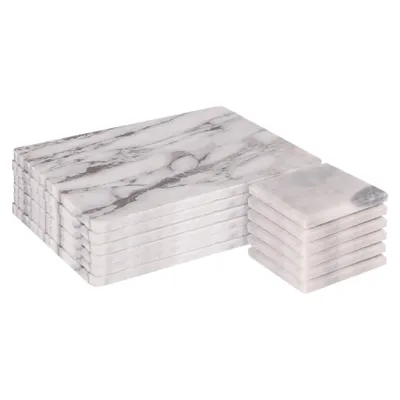 Produktbild von 12pc Weiß Marmor Tischsets & Quadratische Untersetzer Coasters Set - Stein Rechteckige Platte Abendessen Essen Serviertablett & Tischset - von Argon Ta