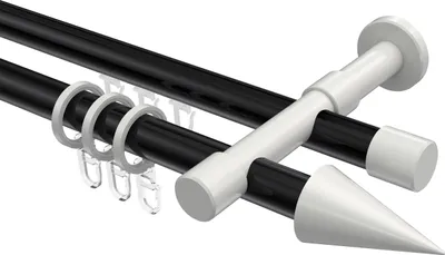 Produktbild von Interdeco Rundrohr-Innenlaufstange / Gardinenstange (Kombination) Schwarz / Weiß, Typ Prestige Savio (Kegel), 20 mm Ø 2-läufig, 200 cm