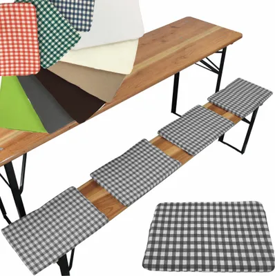 Produktbild von NYVI Bierbank Sitzkissen 36x25 cm NYVIGala 4er Set Grau Kariert - Komfortable Sitzpolster für Bierbänke - Bierbankkissen mit elastischer Klettband Befestigung - Polster Bierzeltgarnitur