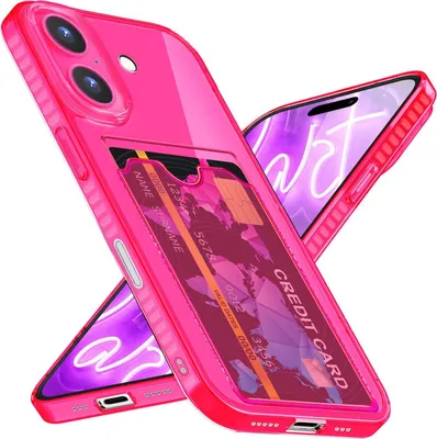 Produktbild von NALIA Klare Neon Hülle mit Kartenhalter für iPhone 16 Plus, Bunte Handyhülle mit Kartenfach, Silikon Durchsichtig Pink