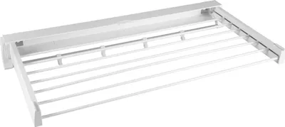 Image de Séchoir à linge mural - Séchoir pliable - 7 barres - 84 x 43,5 x 6 cm - Aluminium - Intérieur/extérieur - Blanc