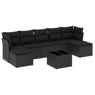 Productafbeelding van vidaXL 8-delige tuinmeubelset met kussens, zwart, polyrotan