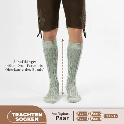 Produktbild von Trachtensocken Trachtenstrümpfe Zopfmuster 40cm, Größe:44-46, Farbe:Grün/Natur