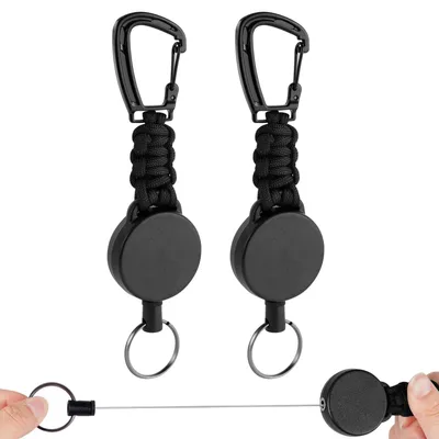 Produktbild von Ausziehbarer Schlüsselring, 2 Stück, ausziehbarer Auswelter mit 60 cm Stahlseil, Auswelter mit ausziehbarem Schlüsselanhänger und Karabiner.