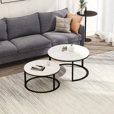 Image de Table d'appoint - Table basse - Table de salon - Petite table - Tables empilables - Design moderne - Structure en métal noir