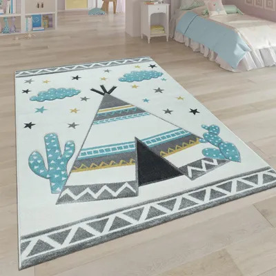 Produktbild von Kinder-Teppich, Kinderzimmer Pastell Farben, Indianer-Zelt Motiv 3-D, in Cream Grau Grösse 140x200 cm