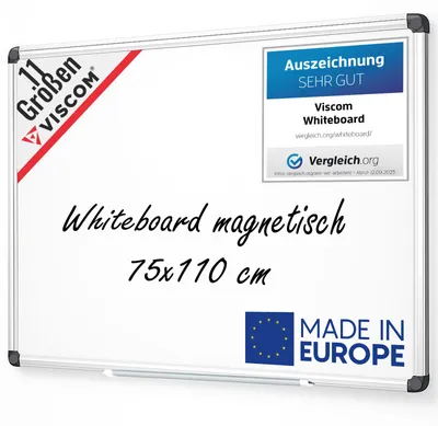Produktbild von VISCOM Whiteboard magnetisch - 75 x 110 cm - Magnettafel in 8 Größen - Magnetwand kratzfest & beschreibbar - mit Aluminium-Rahmen