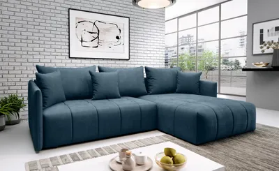 Produktbild von FURMEB24 - DON 245 x 180 cm Sofa mit Schlaffunktion und zwei Bettk€sten - Ecksofa mit Kissen , Stoff Monoliht - Dunkelblau