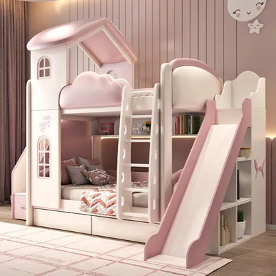 Produktbild von Hochbett Etagenbett mit Leiter, Matratzen und Schubladen – Kinderbett, Kinderzimmer Möbel, Stufen mit Stauraum+rutschen Rosa 1500*1900mm