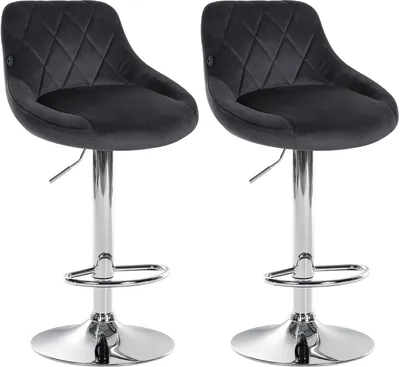 Produktbild von CLP 2er Set Barhocker Lazio Samt höhenverstellbar und 360 Grad drehbar dunkelgrau Gestell Farbe chrom
