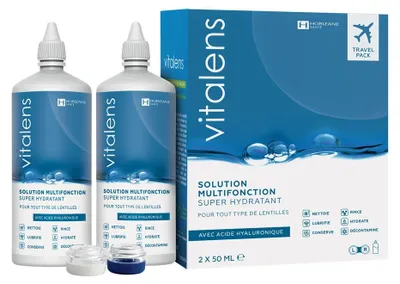 Zdjęcie produktu dla Płyn do soczewek Vitalens 2 x 50 ml – wielofunkcyjny płyn w opakowaniu podróżnym