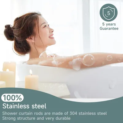 Image de Barre de douche en forme de L, réglable de 95 à 125 cm, en acier inoxydable, avec 18 anneaux, pour douche et baignoire