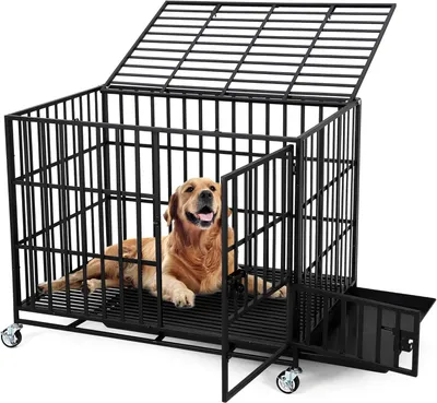 Produktbild von Abschließbarer Metall-Hundekäfig mit 3 Türen und Rollen, 107x75x86 cm