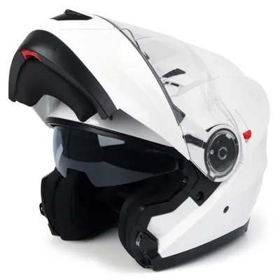 Produktbild von Klapphelm mit Doppelvisier, Hochwertiger Motorradhelm Klappbar, ECE 22-06, Weiß, Größe M (57-58 cm) - Ideal für Roller, Moped, Mofa und Scooter