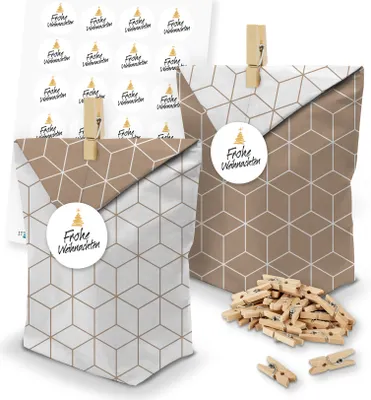 Produktbild von itenga SET Geschenktüten 24 x Tüten Geometrie + Klammern + Motivsticker (M154)