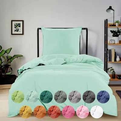 Obrázek produktu pro WOMETO Ložní povlečení Renforce Stone-Washed 155x220 a 80x80 cm 100% bavlna - mátově zelená moderní  vzhled vzhled lnu