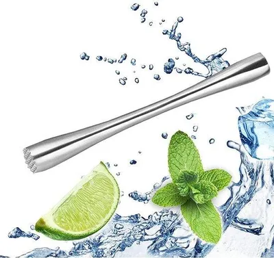 Imagen del producto de Unyqoos®: Mazo para cócteles de acero inoxidable, 26 cm. Herramienta de bar para machacar y triturar hierbas, lima, cítricos, hielo y otros ingredientes, con mango ergonómico