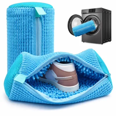 Produktbild von 2 Stück Premium Schuhwaschbeutel Edition 2025 für die Waschmaschine, Waschbeutel Sneaker Schuhe Wäschesack mit 360°Reinigungsflaum und Reißverschluss.