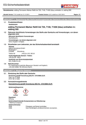Zdjęcie produktu dla Edding T 1000, Niebieski, 1000 ml, edding No.1, 21, 22, 25, 400, 500, 550, 800, 850, 3000, 3300, 1 szt.