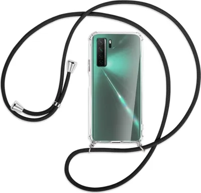 Produktbild von Handykette Backcover-Schutzhülle mit Band (Metall silberfarben) für Huawei P40 lite 5G - schwarz