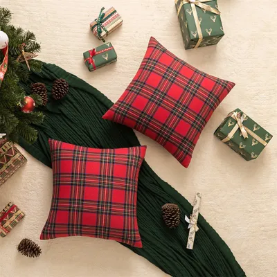 4er Set Weihnachts-Kissenbezüge 45x45 Cm – Leinen-Optik, Weihnachtsmuster, Mit Verstecktem Reißverschluss