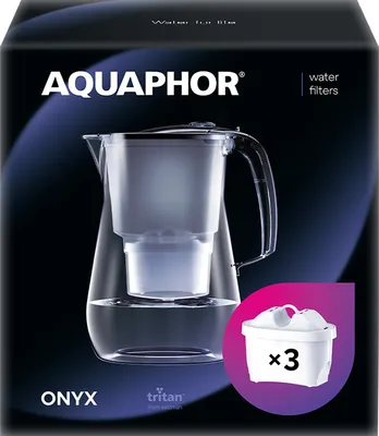 Produktbild von AQUAPHOR Onyx Wasserfilterkanne 4,2 l, zur Reduzierung von Kalk, Chlor und anderen Verunreinigungen, inklusive 3 x Maxfor+ Filterpatronen