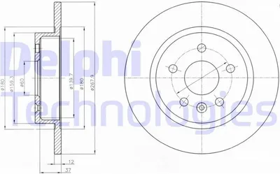 Produktbild von 2x DELPHI Bremsscheibe BG4199C für OPEL Astra J Sports Tourer (P10) ASTRA J 45mm