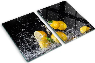 Obrázek produktu pro Kryt varné desky – Kryt na indukční desku – Ochranná skleněná deska – 2x40x52 cm– Skleněné ochranné desky na sporák –Tvrzené sklo –Citrony a voda