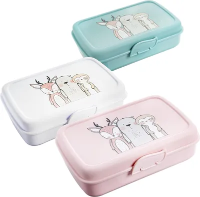 Produktbild von Brotdose Kinder 3er-Set, Lunchbox mit 3 Fächern, Clickverschluss, Bento Box bunt