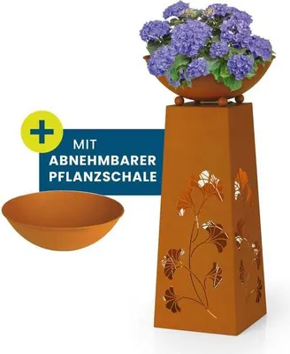 Produktbild von Hoberg LED Pflanzsäule 3D Schmetterling-Design Rost-Optik Abnehmbare Pflanzschale In- & Outdoor Beleuchtung 6h Timer kabellos 23 x 23 x 70 cm