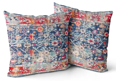 Produktbild von Set mit 2 Boho-Kissenbezügen, 55 x 55 cm, samtweich, im Boho-Retro-Stil, dekorativ, rot-blau, für Sofa, Schlafzimmer, Wohnzimmer und als Wohnaccessoire.