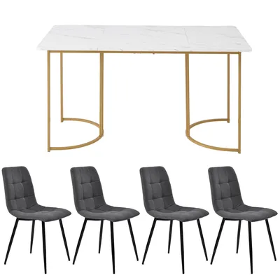 Produktbild von Flieks Essgruppe Esstisch mit 4 Esszimmerstuhl, Sitzgruppe Küchentischset 5tlg., Küchentisch mit 4 Esszimmerstuhl, Stuhl mit Leinenbezug, Grau Gold