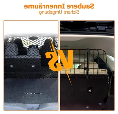 Produktbild von Hundegitter für das Auto, Universelles Trenngitter mit verstellbarer Breite und Sicherheitsgurt für Hunde, Maße 30 x 90-145 cm