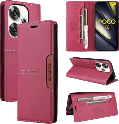 Produktbild von Handyhülle für Xiaomi Poco F6/Redmi Turbo 3 5G Hülle, Leder Flip Wallet Kartenfach Stand Schutzhülle Rot