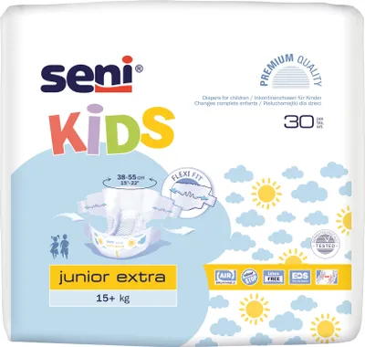 Obrázok produktu pre Pieluchomajtki Seni Kids Junior Extra, 15-30kg, 30 sztuk - Długi termin ważności!