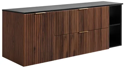 Obrázek produktu pro Závěsná skříňka do koupelny s umyvadlovou deskou, ořechové dřevo / černá barva, rozměry 140 x 58,6 x 46 cm, Obrázek vytvořený pomocí AI