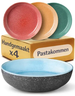 Productafbeelding van Pastaborden Set van 4 Ø 22 cm Steengoed – Diepe Borden Meerkleurig