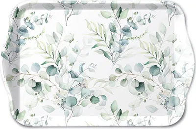 Produktbild von Tablett Melamin 21x13cm mit Eukalyptus Motiv Weiß / Grün