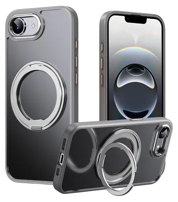 Image de Coque pour Apple iPhone 17e / 16e avec anneau à 360 degrés MagSafe, protection en TPU + PC, gris