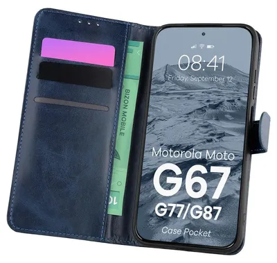 Produktbild von Handyhülle mit Klappe für Motorola Moto G87 5G / G77 5G / G67 5G, Bizon Case Pocket, Dunkelblau