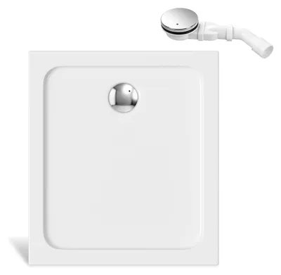Obrázek produktu pro Vigevee, sprchová vanička, 90x80 cm, bílá, výška 4 cm, chromovaný sifon s filtrem na vlasy